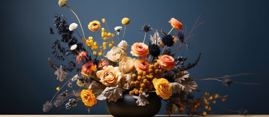 Wall Mural - Arrangement of preserved flowers in a vase on a plain backdrop