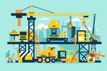 Site Maintenance Technology: Flat Design Web Banner Template for Website Under Construction, Updates & Coding Services