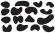 Vector liquid shadows random shapes. Abstract black cube drops simple shapes.  Doodle drops with outline circle. EPS 10