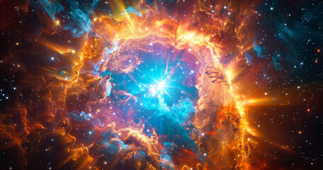 Wall Mural - A vibrant supernova explosion in the cosmos, casting a myriad of colors amidst a star-studded backdrop.