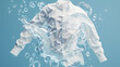© john - cleaning clothes washing machine or detergent liquid commercial advertisement style with floating shirt and dress underwater with bubbles and wet splashes laundry work as banner design with copy space