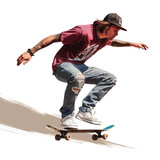 Fototapeta Młodzieżowe - Skateboarder performing tricks at a skatepark. Clipar