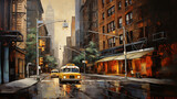 Fototapeta Uliczki - Oil Painting  Urban Street View New York 