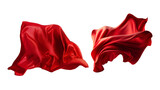 Fototapeta Lawenda -  Flying red silk fabric. Waving satin cloth isolated on transparent PNG background.
