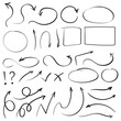 Set of vector curved arrows hand drawn. Sketch doodle style. Collection of pointers.