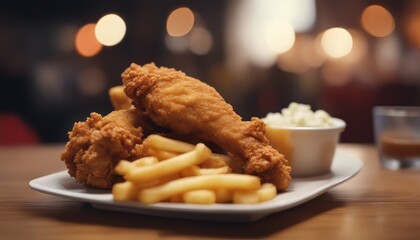 aerial shot of delicious crispy fried chicken