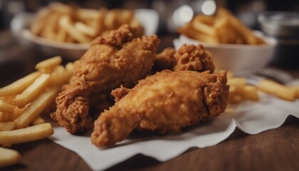 Wall Mural - aerial shot of delicious crispy fried chicken