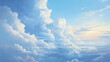 Oil painting of a bright blue sky with white clouds 