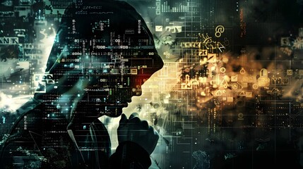 Digital Composite of Man and Cyber Data, Ideal for Technology Integration