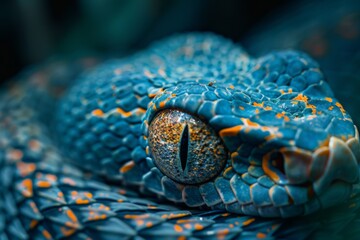 close up of a blue reptile.