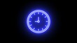 Glowing blue Neon clock icon. Clock icon ,clock isolated rotted 24 Hour Fast Speed. Clock, any time neon sign. Icon clock in flat style. Neon analog watch.