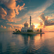 beatifull mosque on the green island surround by ocean