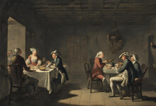 Dim Lit Room With People Eating At A Table, 18th Century