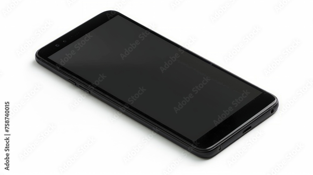 Black mobile smartphone mockup with blank screen isolated on white ...