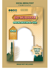 Wall Mural - Social media post design. Special discounts for Eid al-Fitr, Eid Mubarak. editable text and color. with empty frames for photos and Ramadan decorations. good for posters, flyers, social media stories.