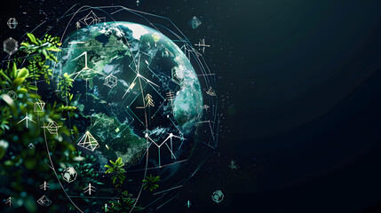 Wall Mural - a semi - transparent globe with visible eco - friendly symbols, like trees and wind turbines, overla