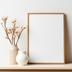 Wall Mural - Mockup of the art frame, white vase and flowers