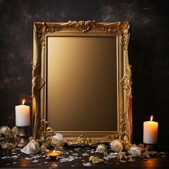 Wall Mural - Mockup of the art frame, christmas frame with candle