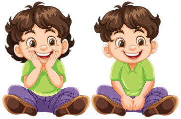 Sticker - Vector illustration of a cheerful boy sitting