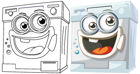 Wall Mural - Two animated washing machines with cheerful faces