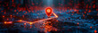 A low polygonal pin icon on a map with geometric design,
Red location marker on a dark wet street at twilight symbolic of GPS
