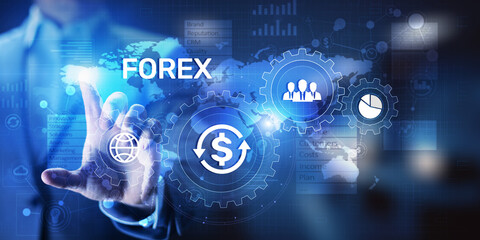 Sticker - Forex trading Currencies exchange stock market Investment business concept on virtual screen.