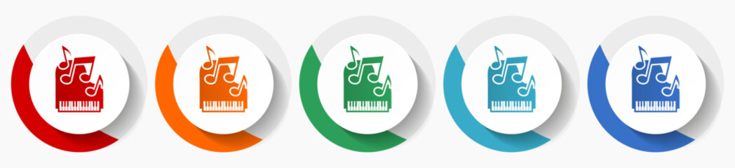 Leinwandbilder - Piano, music vector icon set, flat icons for logo design, webdesign and mobile applications, colorful round buttons