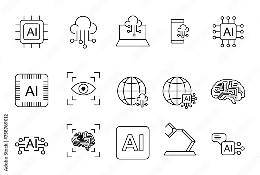 artificial intelligence (ai) vector eps flat style icon set (solid ...