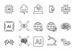 artificial intelligence (ai) vector eps flat style icon set. artificial mind, scan, big data process, innovation, robot, machine, smart thinking, learning conceptual icons. brainstorming of ai. 
