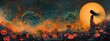Surreal painting of a woman's silhouette against a vibrant sunset with blossoming poppies