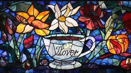 Canvas Print - stained glass window cup with the coffee lover