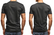 T-shirt mockup, Black blank t-shirt front and back views, male clothes wearing clear attractive apparel tshirt models template сreated with Generative Ai