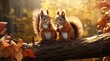 two squirrels on a tree branch