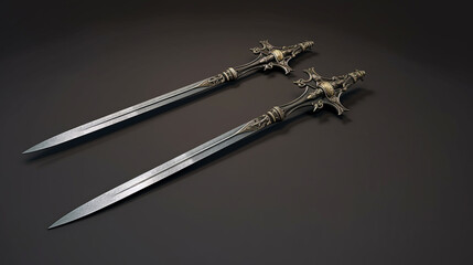 Wall Mural - A pair of fencing swords crossed on a light gray surface.