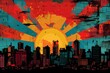 A comic book panel of the sun rising over an urban cityscape