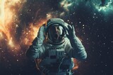 Fototapeta Kosmos - adult man wearing an astronaut suit