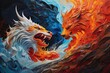 vibrant depiction of the contrast between fire and ice, yin and yang concept