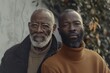elderly father and adult son african american
