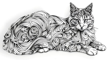 Wall Mural - abstract line art of cat on white background