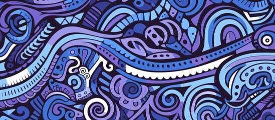Wall Mural - Seamless ethnic doodle pattern in gray, blue, and violet colors.