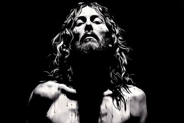 A Black and white image of depiction of Jesus expressing the profound narrative of Easter, encapsulating the themes of suffering, resurrection, faith, spirituality, and divine trust.