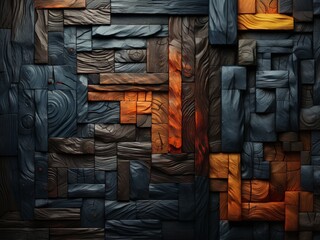 Aufkleber - Wooden blocks of various colors create a striking mosaic on a wall, blending together to form a unique and artistic display