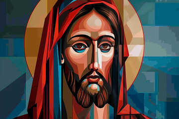 Wall Mural - A Modern style Portrait of Jesus, radiating the divine light of God's Son, encapsulate the essence of the Resurrection, embodying faith, spirituality, and the everlasting hope and trust in the Divine.