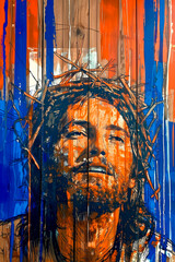 Wall Mural - A Classic style painting of depiction of Jesus expressing the profound narrative of Easter, encapsulating the themes of suffering, resurrection, faith, spirituality, and divine trust.