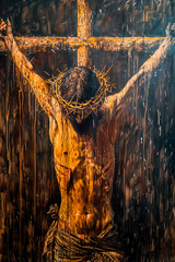 Wall Mural - A Classic style painting of depiction of Jesus expressing the profound narrative of Easter, encapsulating the themes of suffering, resurrection, faith, spirituality, and divine trust.