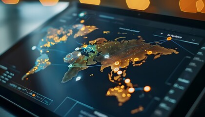 Tablet Snapshot, Exploring an Interactive Global Economy Model with Highlighted Data Point