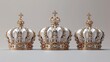 The crown of the king or queen, the headpiece of monarch. Isolated on a white background is a golden crown of the king or queen, a crowning headdress for a monarch. A royal gold monarchy medieval