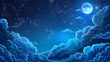 Anime style illustration of beautiful night sky and clouds