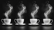 The set includes tea smoke, coffee cup, food steam or vapor clouds, realistic white cigarette or hookah vapor trails, and hot dish or mug haze isolated on black background, 3D Modern illustration.