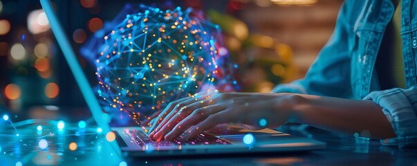 Poster - Tapping into Global Opportunities, Freelancer Engaged on Laptop with Outsourcing Platform Connection
